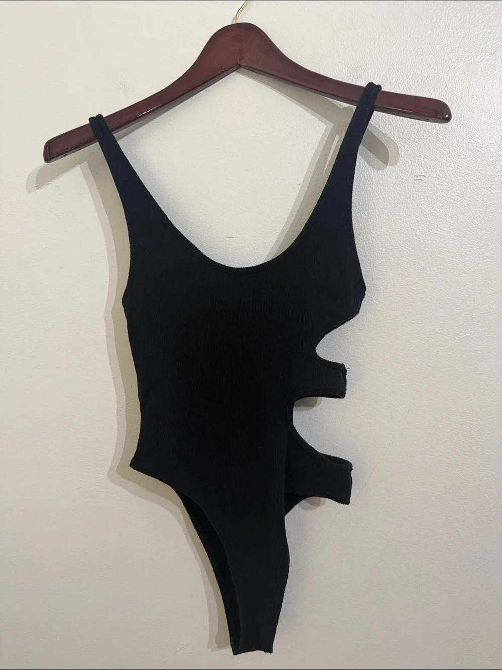 Zara Black Ribbed Bodysuit with Side Cutouts Womens Small